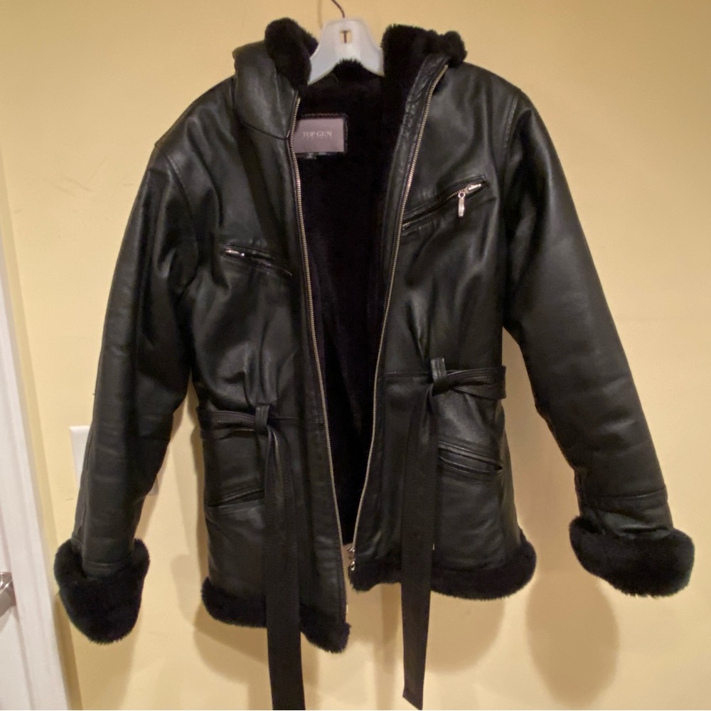 Black Leather Jacket with Fur Trim
